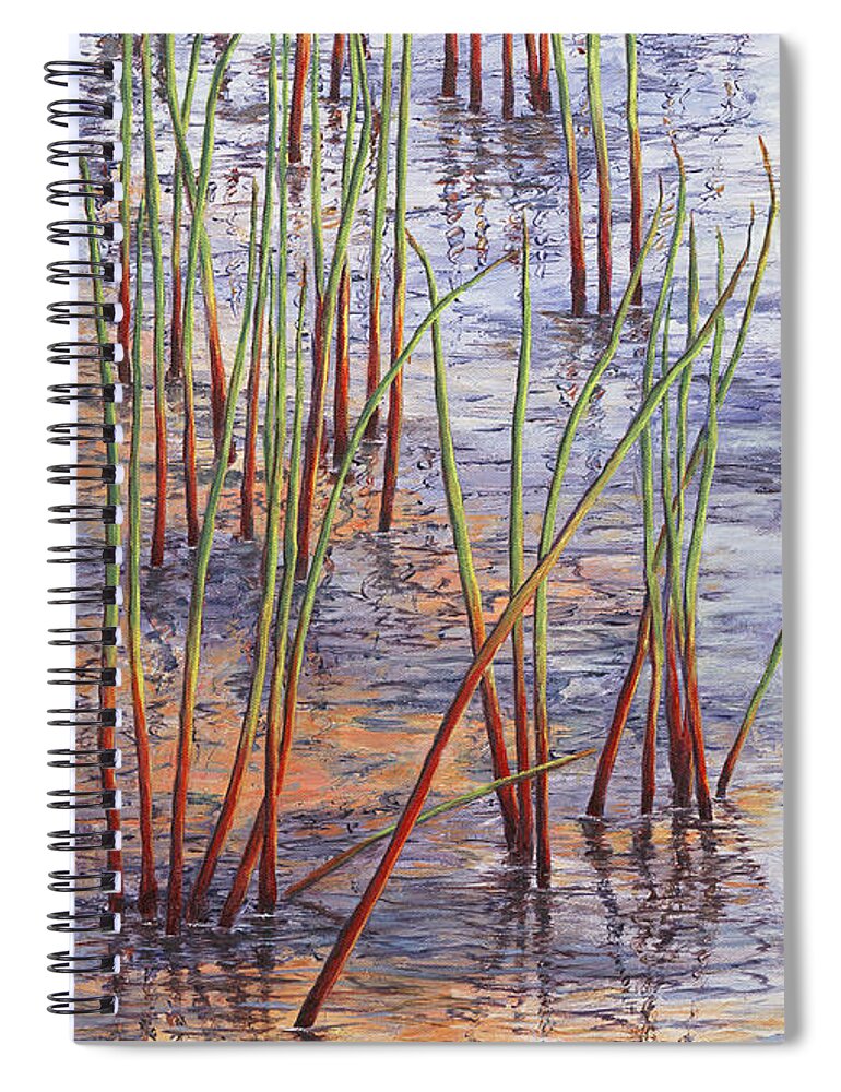 Landscape Spiral Notebook featuring the painting Reeds at Lake Edge, NH by Elaine Farmer