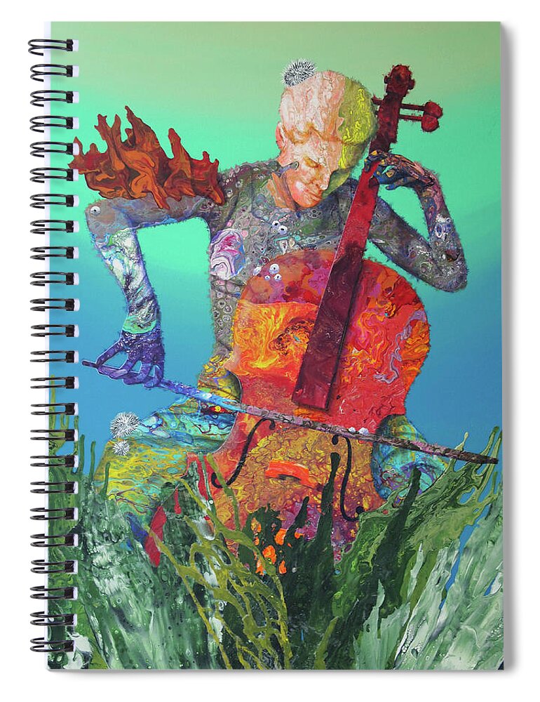 Cellist Spiral Notebook featuring the painting Reef Music - Cellist by Marguerite Chadwick-Juner