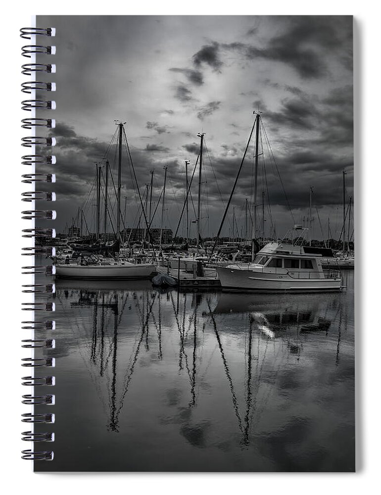 Black And White Spiral Notebook featuring the photograph Reefpoint Marina in Black and White by Dale Kauzlaric