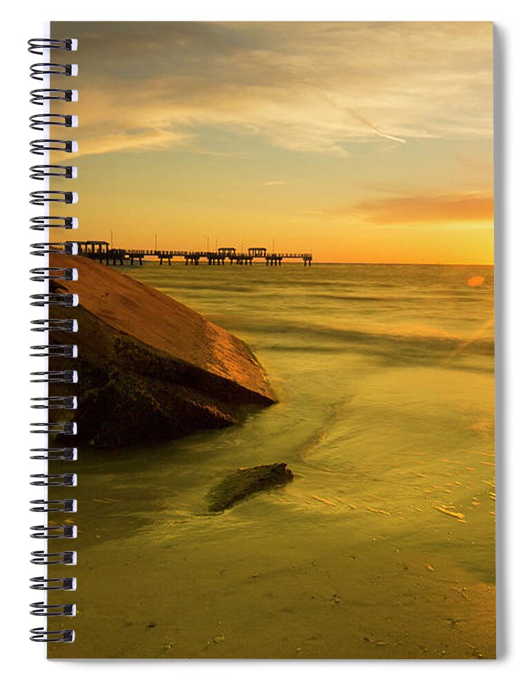 Reflecting Stone At Sunset Spiral Notebook featuring the photograph Reflecting Stone At Sunset, Long Exposure by Felix Lai