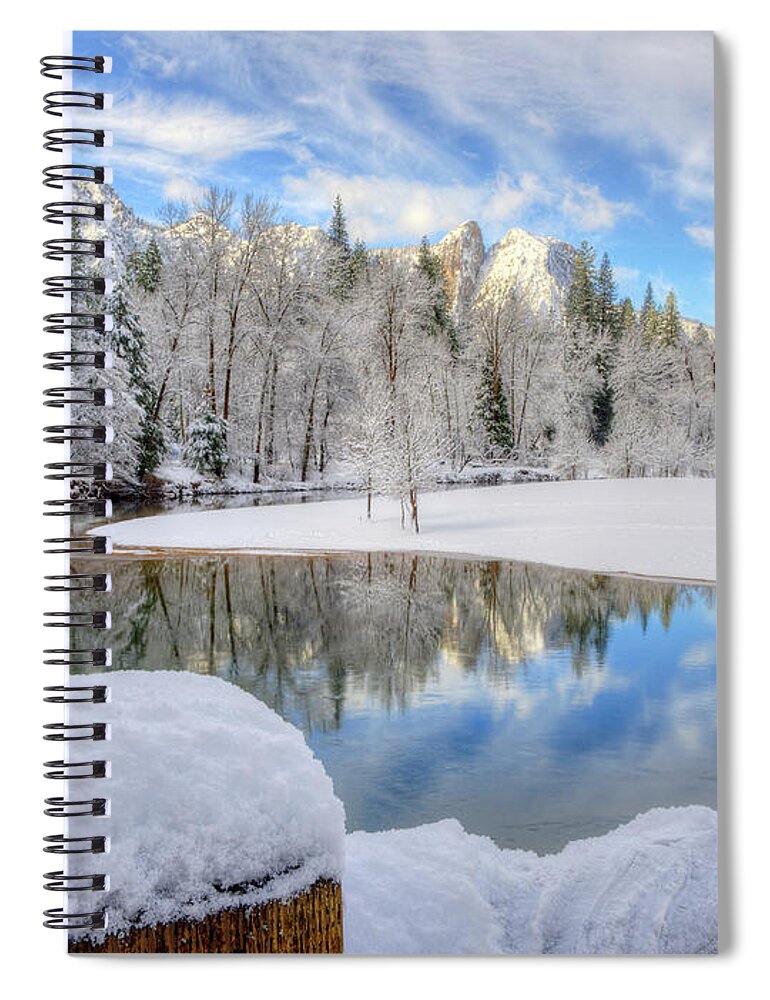 Merced River Spiral Notebook featuring the photograph Reflections in the Merced River Yosemite National Park by Wayne Moran