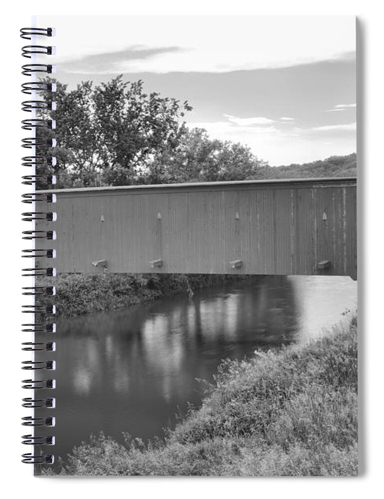 Hogback Covered Bridge Spiral Notebook featuring the photograph Reflections In The North River Black And White by Adam Jewell