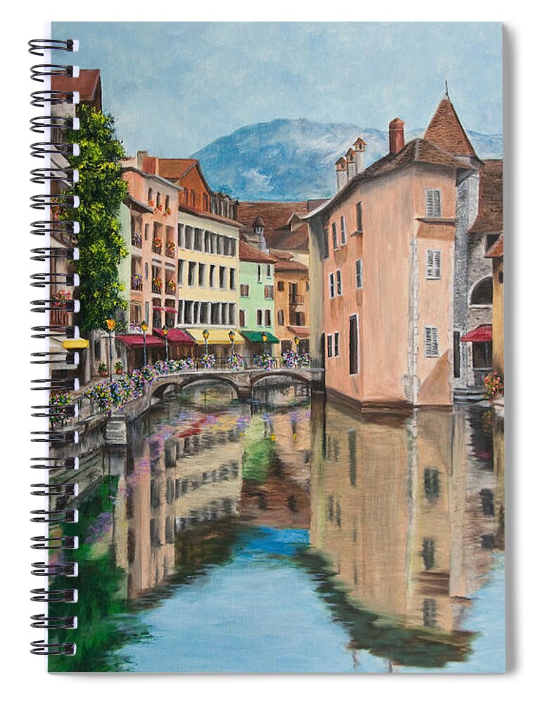 Annecy France Art Spiral Notebook featuring the painting Reflections Of Annecy by Charlotte Blanchard