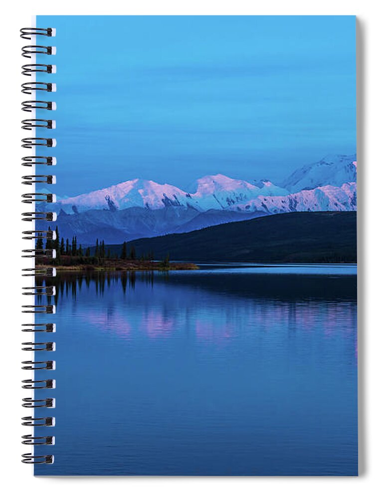 Alaska Spiral Notebook featuring the photograph Sunset Reflections of Denali in Wonder Lake by Brenda Jacobs