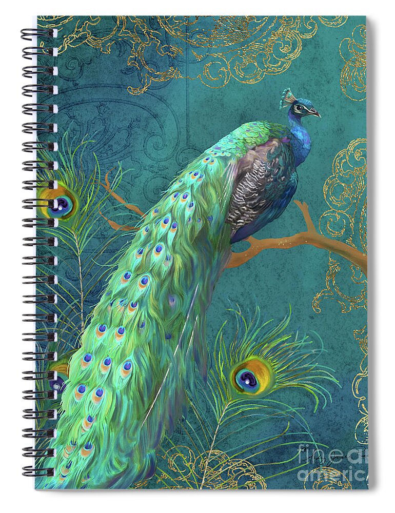 Peacock Spiral Notebook featuring the painting Regal Peacock 3 Midnight by Audrey Jeanne Roberts