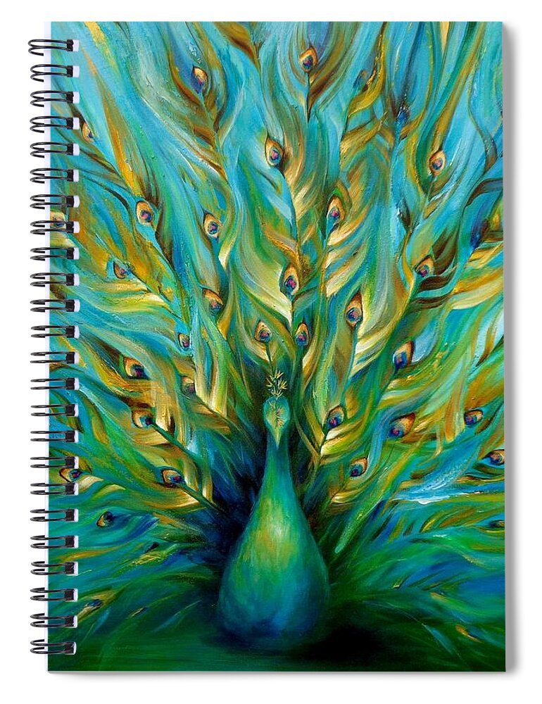 Peacock Spiral Notebook featuring the painting Regal Peacock by Dina Dargo