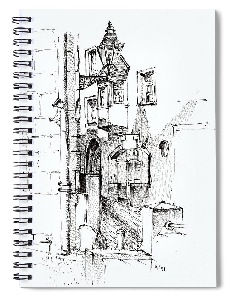 Regensburg Spiral Notebook featuring the drawing Regensburg by Karina Plachetka