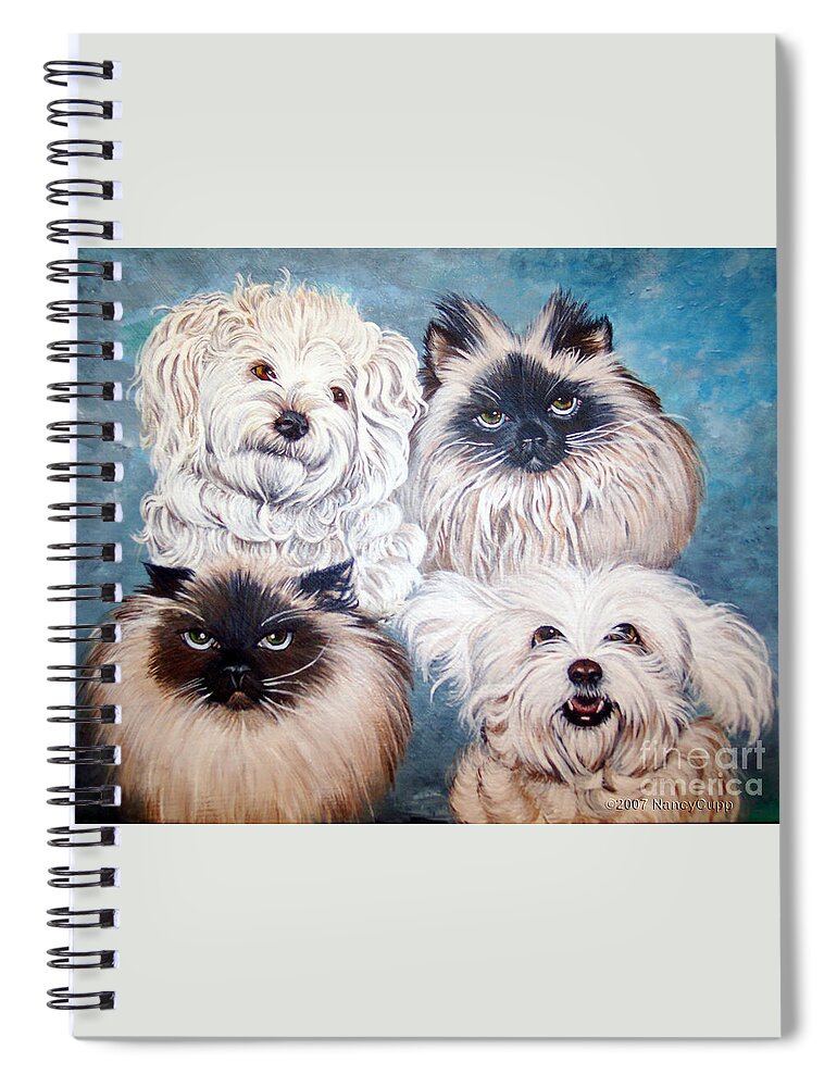 Cats Spiral Notebook featuring the painting Reigning Cats N Dogs by Nancy Cupp