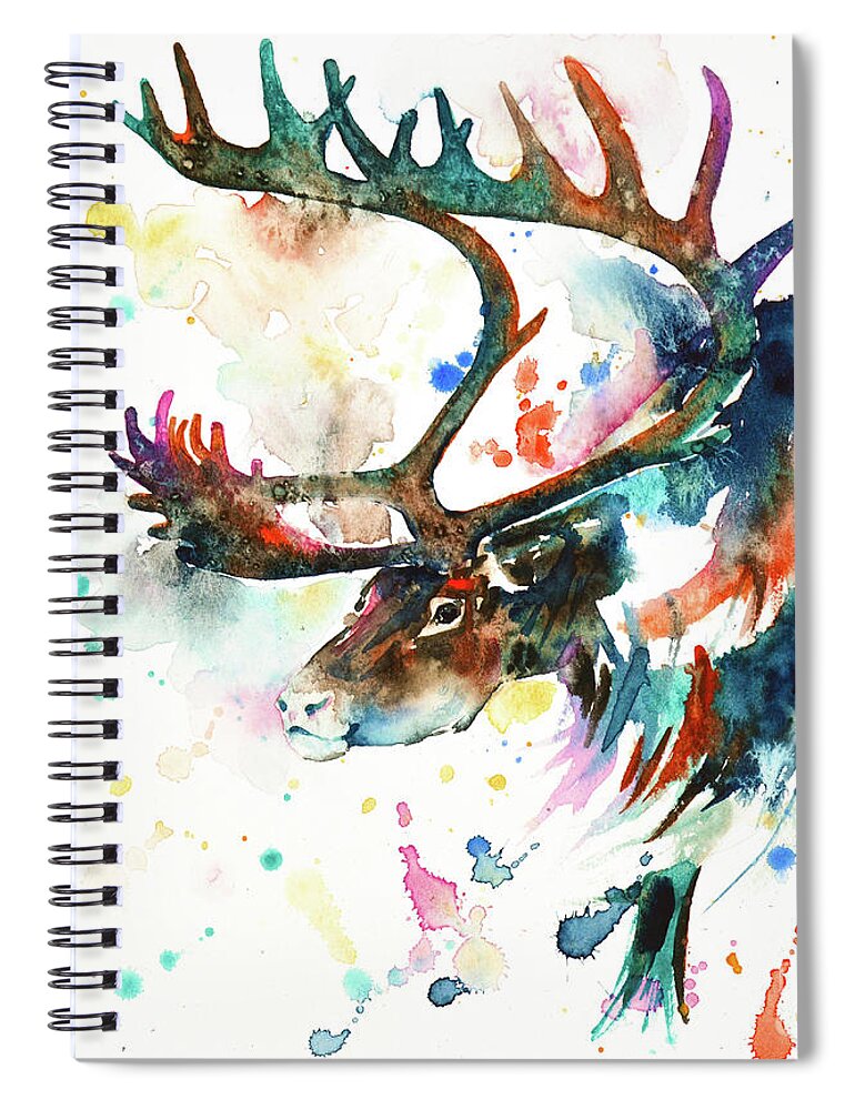 Reindeer Spiral Notebook featuring the painting Reindeer by Zaira Dzhaubaeva