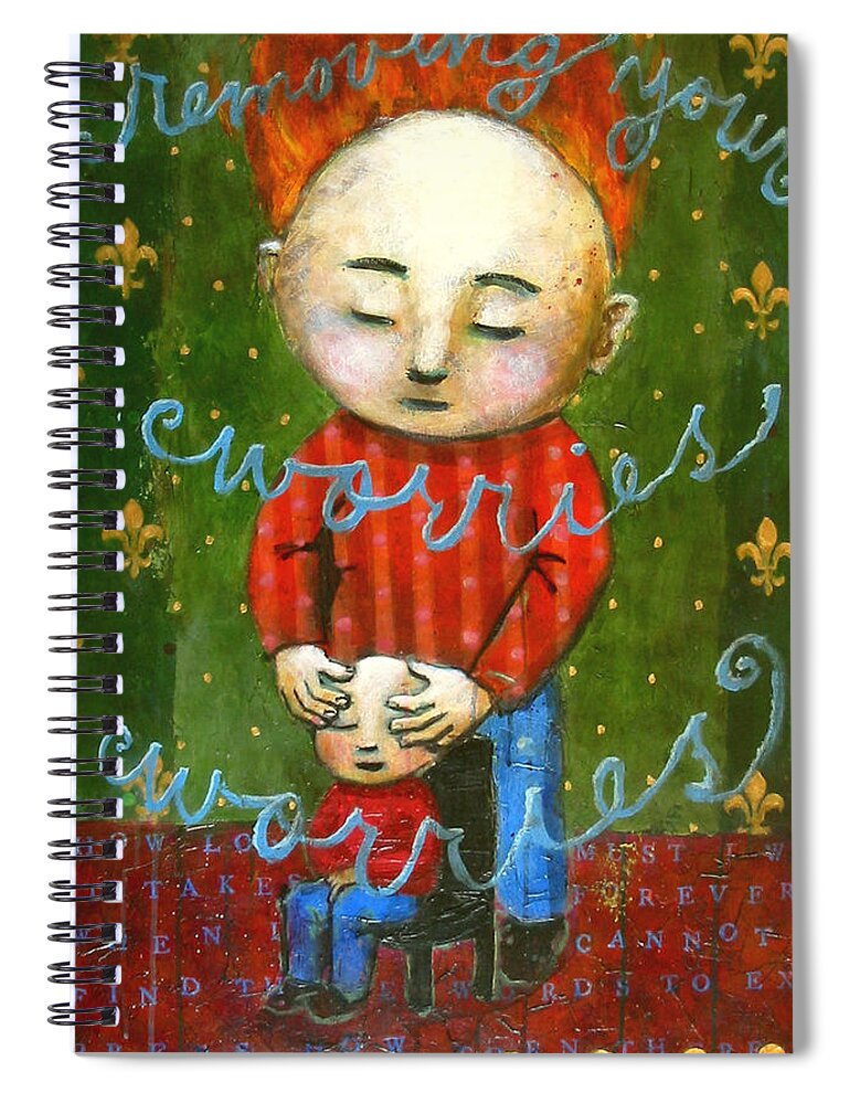 Text Spiral Notebook featuring the painting Removing Your Worries by Pauline Lim