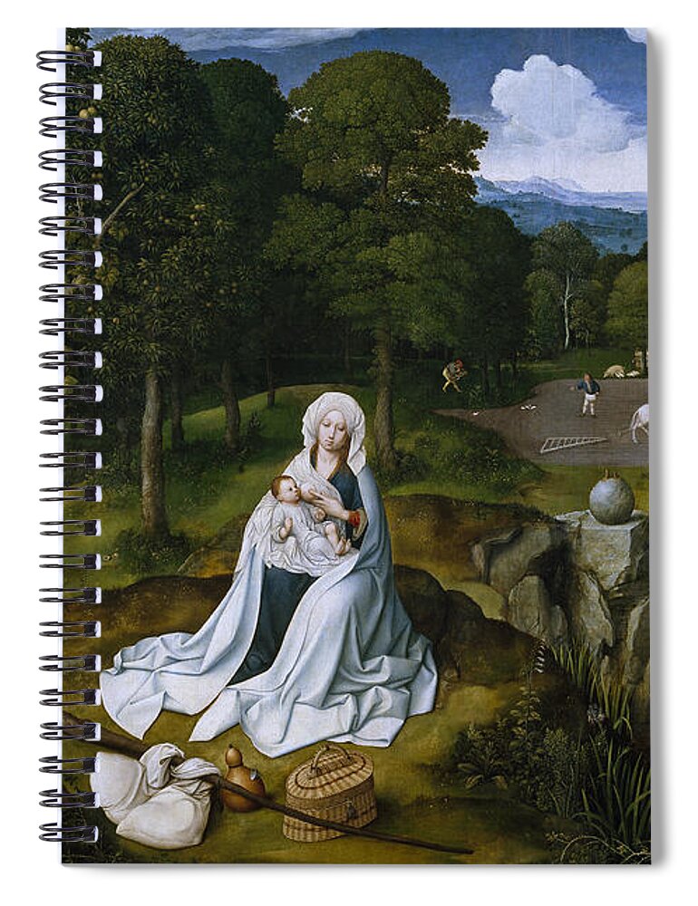 Joachim Patinir Spiral Notebook featuring the painting Rest during the Flight to Egypt by Joachim Patinir