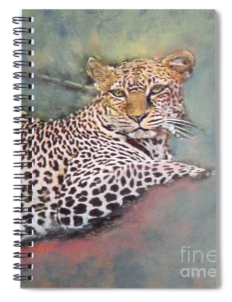 Leopard Spiral Notebook featuring the painting Resting Leopard by Richard James Digance