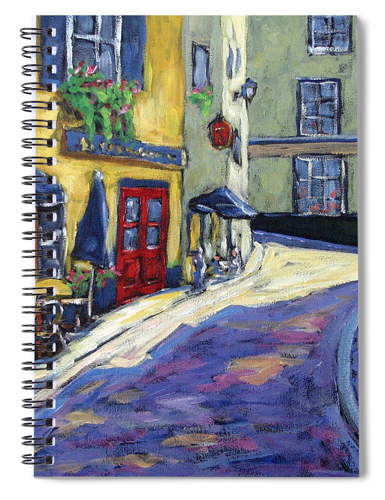 Restaurant Spiral Notebook featuring the painting Resto Le Cochon Dingue in old Quebec by Richard T Pranke