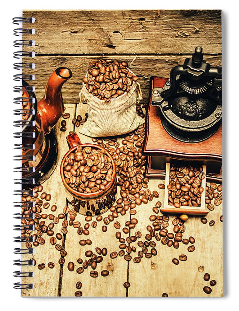 Grinder Spiral Notebook featuring the photograph Retro coffee bean mill by Jorgo Photography