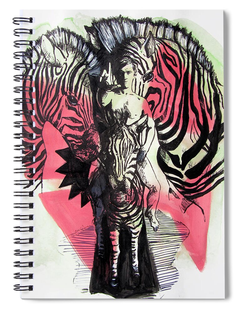 Zebra Spiral Notebook featuring the painting Return of Zebra Boy by Rene Capone