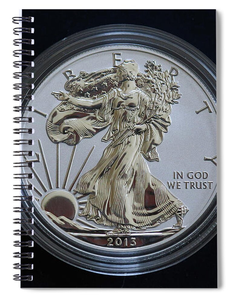 Reverse Proof Silver Eagle Dollar Coin Spiral Notebook featuring the digital art Reverse Proof Silver Eagle Dollar Coin by Randy Steele
