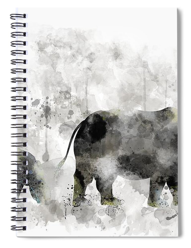 Rhinoceros And Baby Spiral Notebook featuring the digital art Rhinoceros and baby by Marlene Watson
