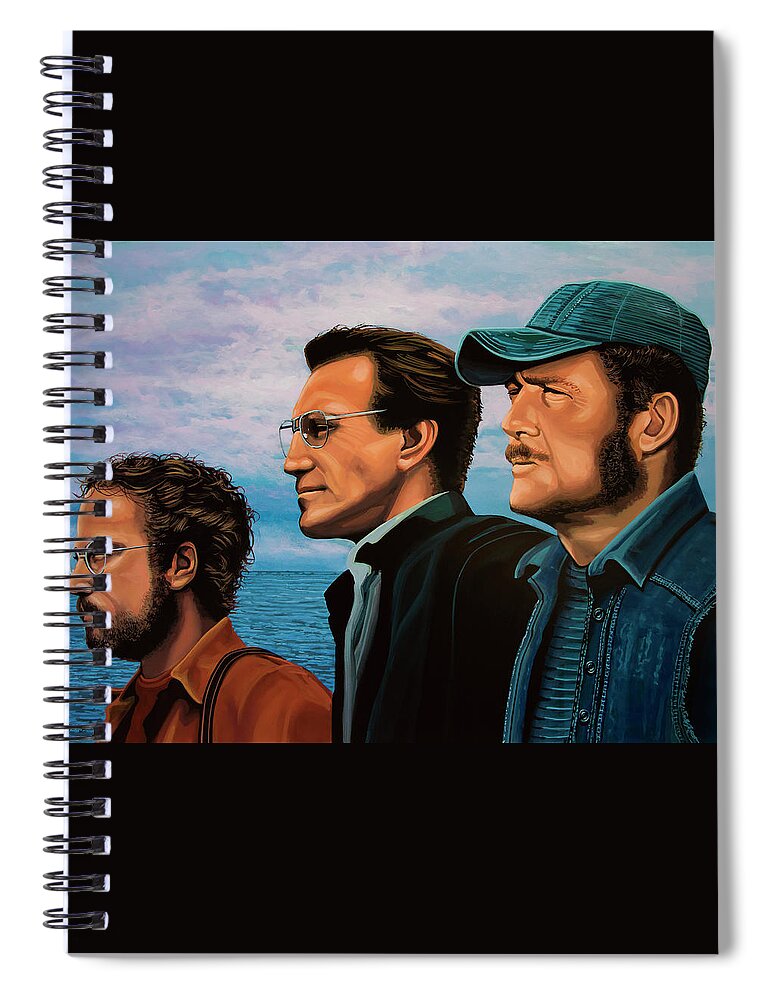 Jaws Spiral Notebook featuring the painting Jaws with Richard Dreyfuss, Roy Scheider and Robert Shaw by Paul Meijering