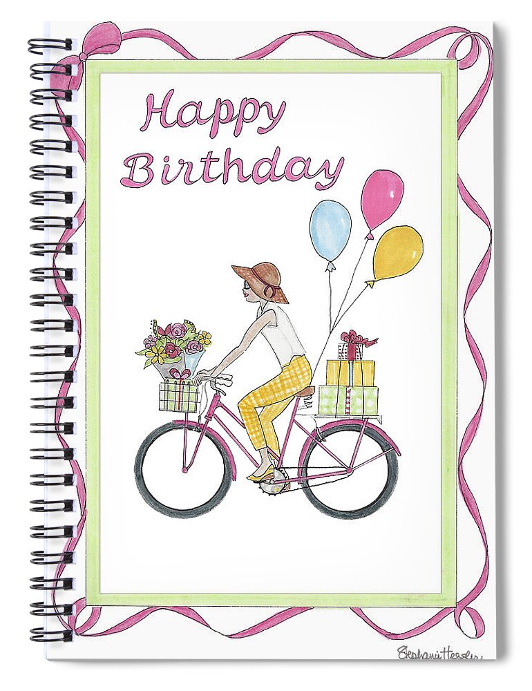 Happy Birthday Spiral Notebook featuring the mixed media Ride in Style - Happy Birthday by Stephanie Hessler