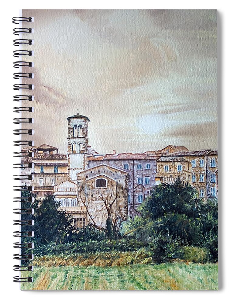 Field Spiral Notebook featuring the painting Rieti panoramic by Michelangelo Rossi