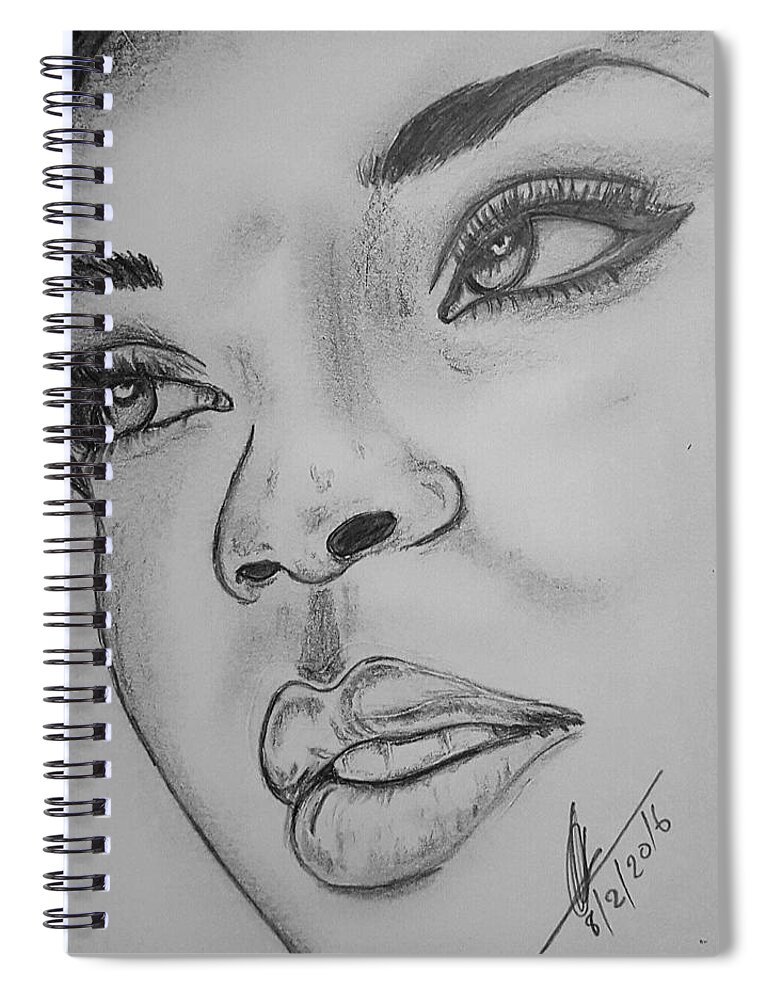 Rihanna Art Spiral Notebook featuring the drawing Rihanna by Collin A Clarke