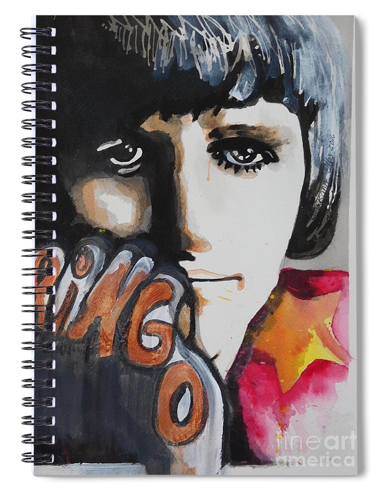 Acrylic And Watercolor Painting Spiral Notebook featuring the painting Ringo Starr 05 by Chrisann Ellis