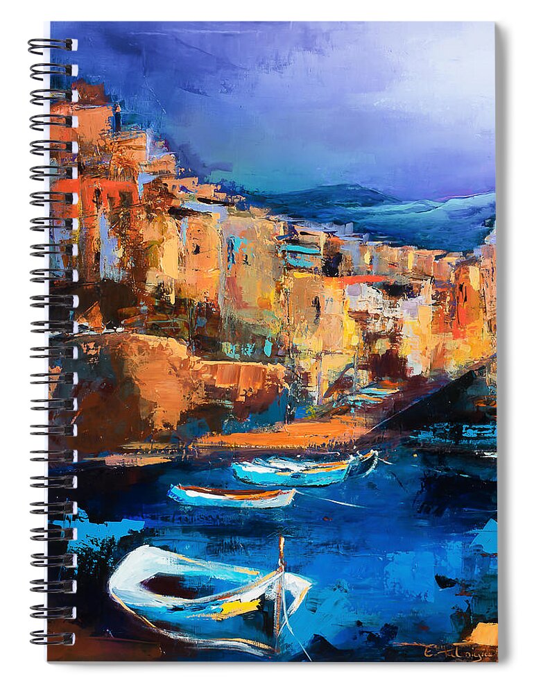 Cinque Terre Spiral Notebook featuring the painting Riomaggiore - Cinque Terre by Elise Palmigiani
