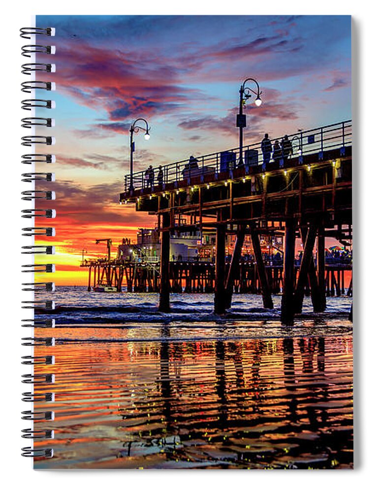 Santa Monica Pier Sunset Spiral Notebook featuring the photograph Ripples And Reflections by Gene Parks