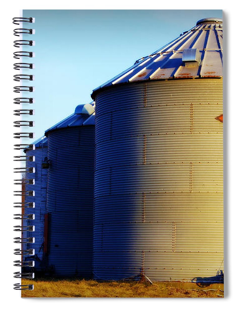 grain Bins Spiral Notebook featuring the photograph Riverbottom Grain Bins by Cricket Hackmann