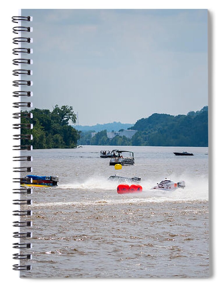 Riverfront Roar Spiral Notebook featuring the photograph Riverfront Roar- Taking The Turn by Holden The Moment