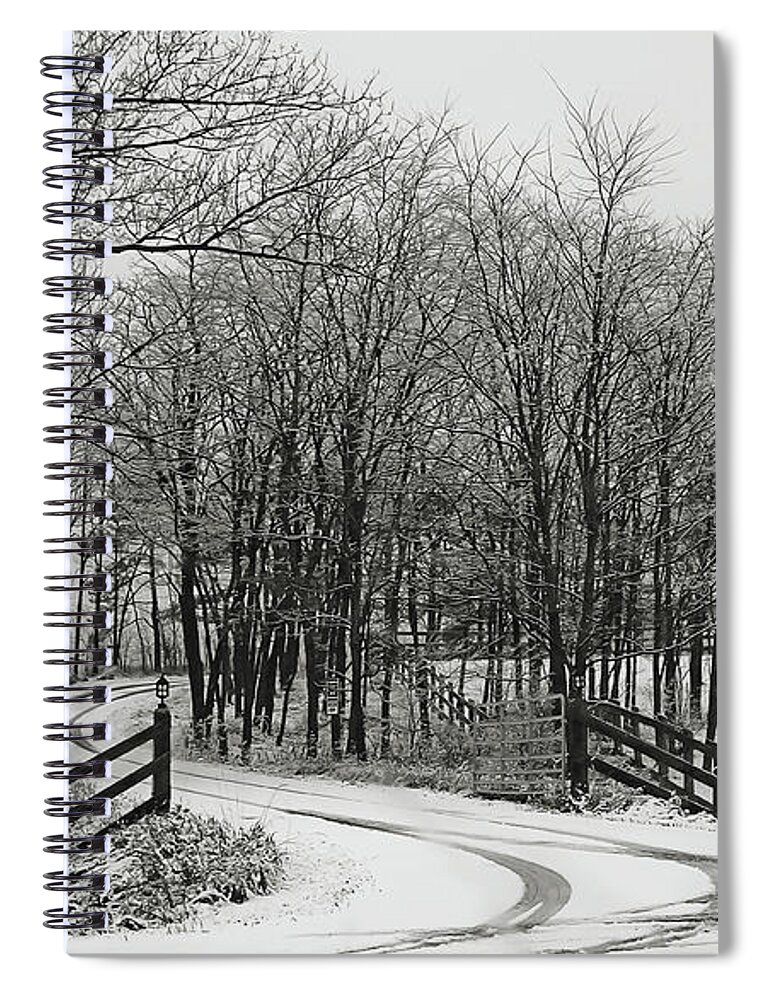Road Spiral Notebook featuring the photograph Road in the snow Black and White by Tatiana Travelways