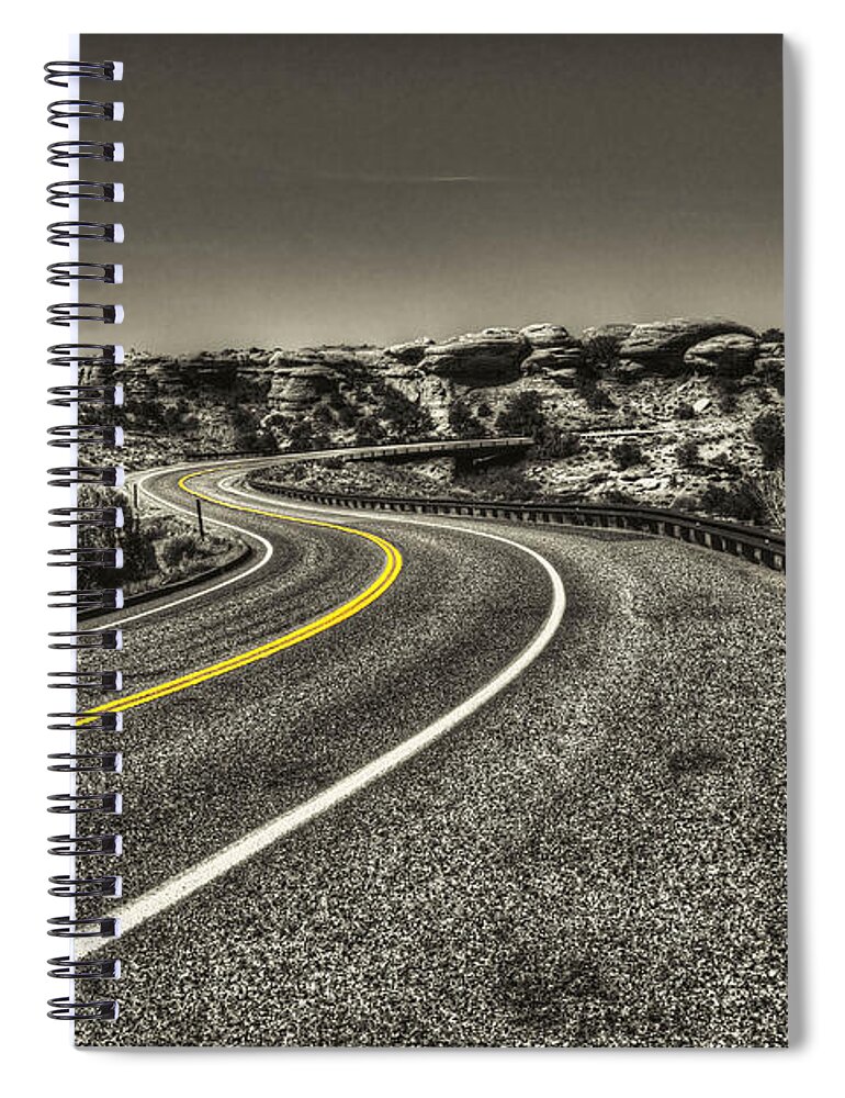 Pictorial Spiral Notebook featuring the photograph Road through Canyonlands National Park by Roger Passman