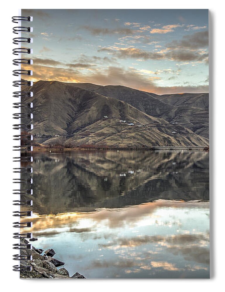 Lewiston Idaho Clarkston Washington Id Wa Lewis Clark Lc Valley Landscape River Clearwater Chief Timothy State Park Reflection Sunset Spiral Notebook featuring the photograph Road to Chief Timothy by Brad Stinson