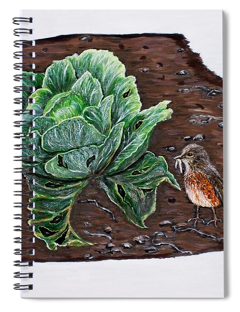 Robin Spiral Notebook featuring the painting Robin in the Gardin by Judy Kirouac