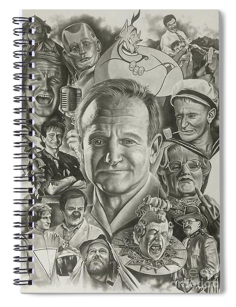 Robin Williams Spiral Notebook featuring the drawing Robin Williams by James Rodgers