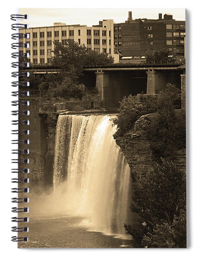 America Spiral Notebook featuring the photograph Rochester, New York - High Falls 2 Sepia by Frank Romeo