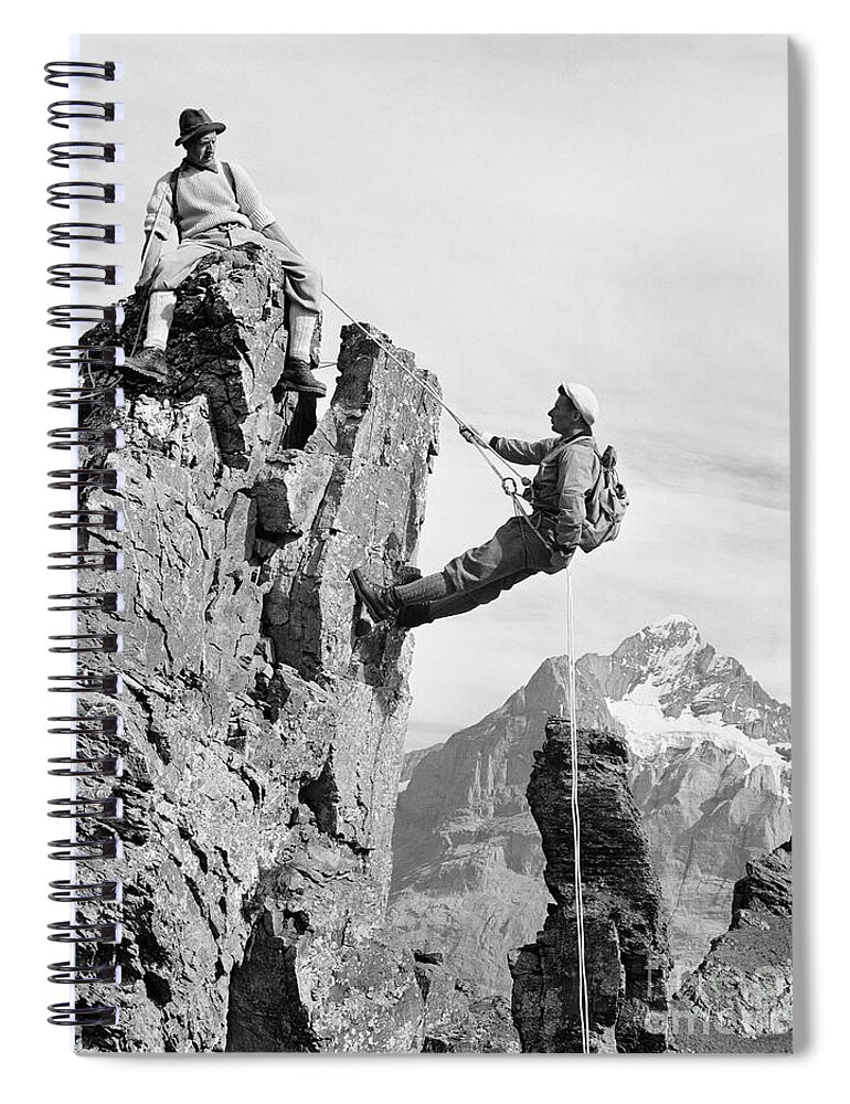 1950s Spiral Notebook featuring the photograph Rock Climbers, Switzerland, C.1950-60s by Luthy/ClassicStock