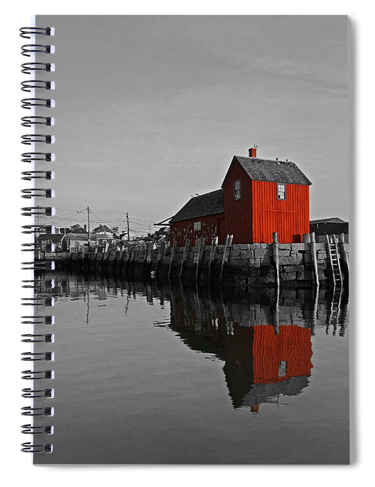 Selective Color Spiral Notebook featuring the photograph Rockport Harbor Motif Number One by Juergen Roth