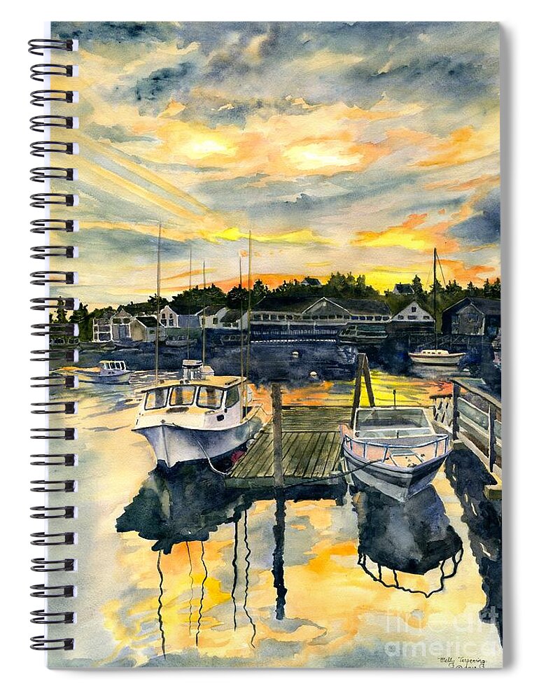 Boats Spiral Notebook featuring the painting Rocktide Sunset by Melly Terpening