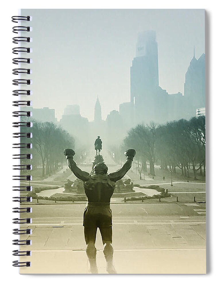 Rocky At The Top Of The Steps Spiral Notebook featuring the photograph Rocky at the Top of the Steps by Bill Cannon