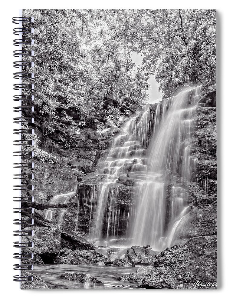 Christopher Holmes Photography Spiral Notebook featuring the photograph Rocky Falls - BW by Christopher Holmes