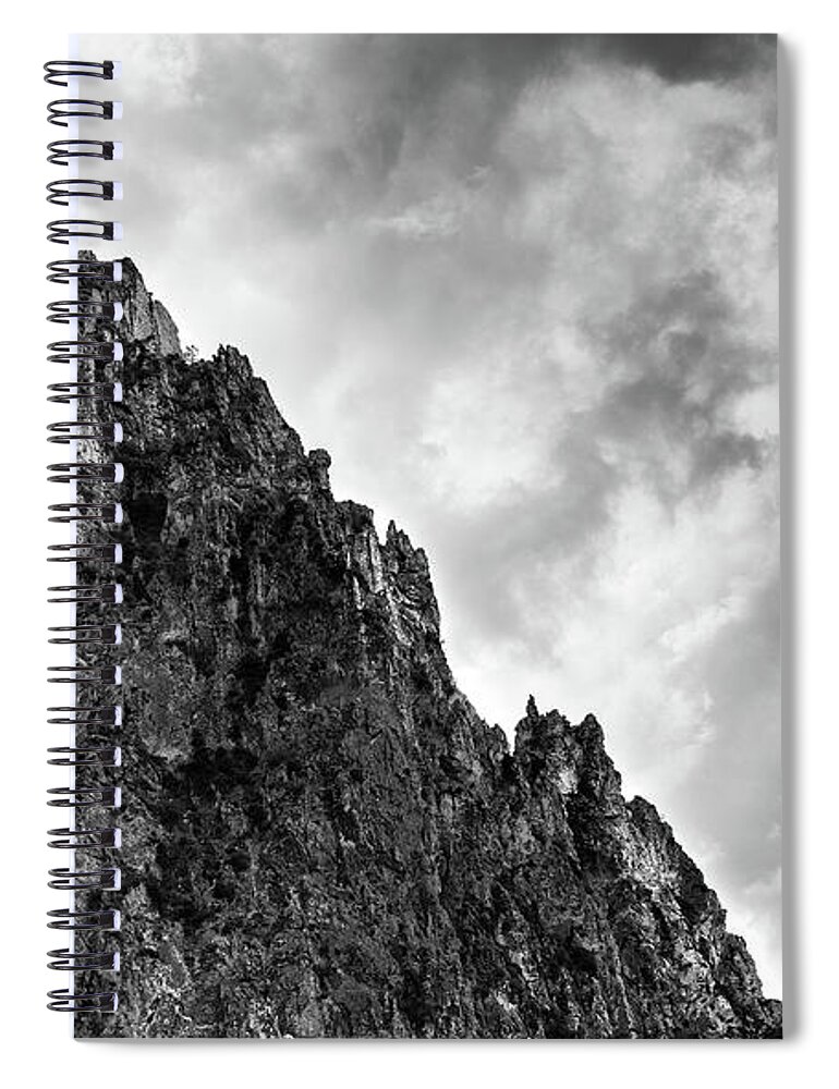 Mountain Spiral Notebook featuring the photograph Rocky mountain and stormy cloudy sky by Michalakis Ppalis