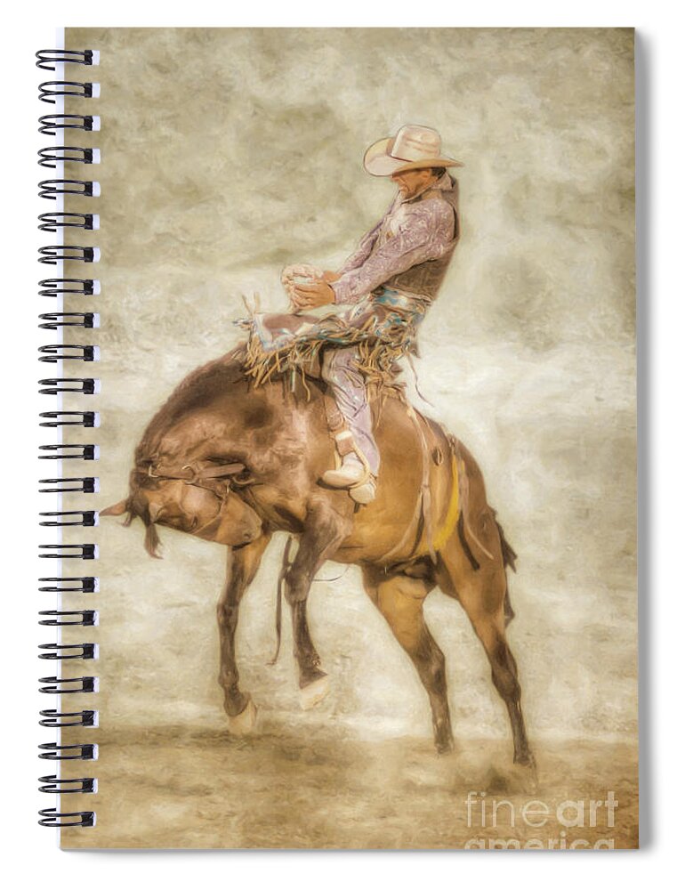 Rodeo Bronco Riding Spiral Notebook featuring the digital art Rodeo Bronco Riding Four by Randy Steele
