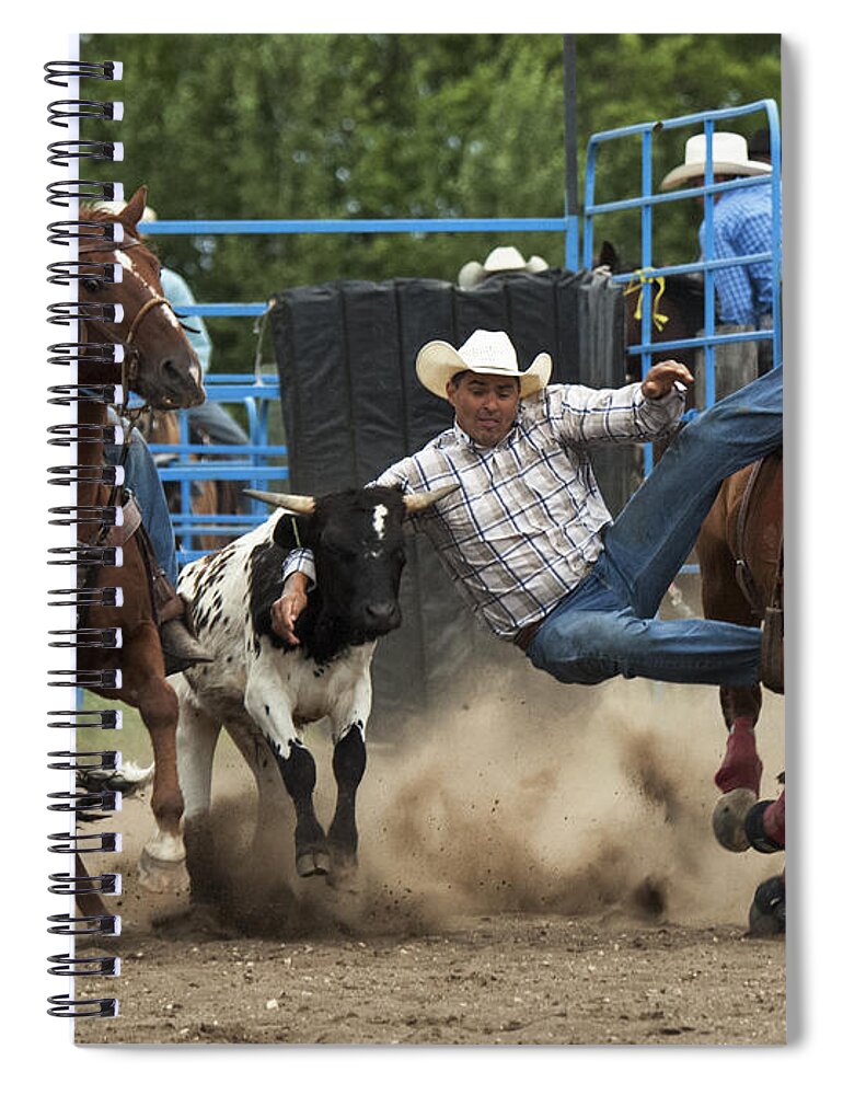 Steer Spiral Notebook featuring the photograph Rodeo Steer Wrestling 1 by Bob Christopher