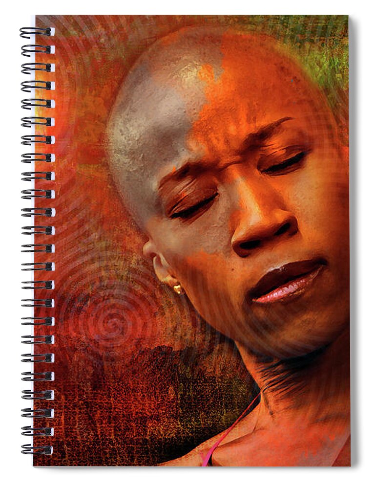 Rokia Traore Spiral Notebook featuring the mixed media Rokia Traore by Mal Bray