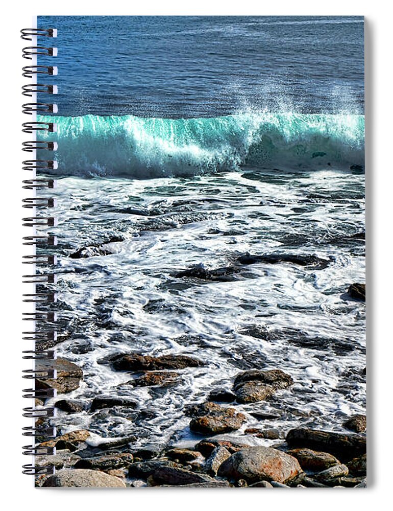 Maine Spiral Notebook featuring the photograph Rolling Wave on the Coast of Maine by Olivier Le Queinec