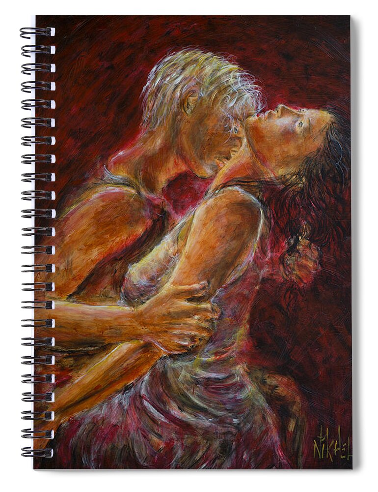 Lovers Spiral Notebook featuring the painting Romance in Red Lovers by Nik Helbig