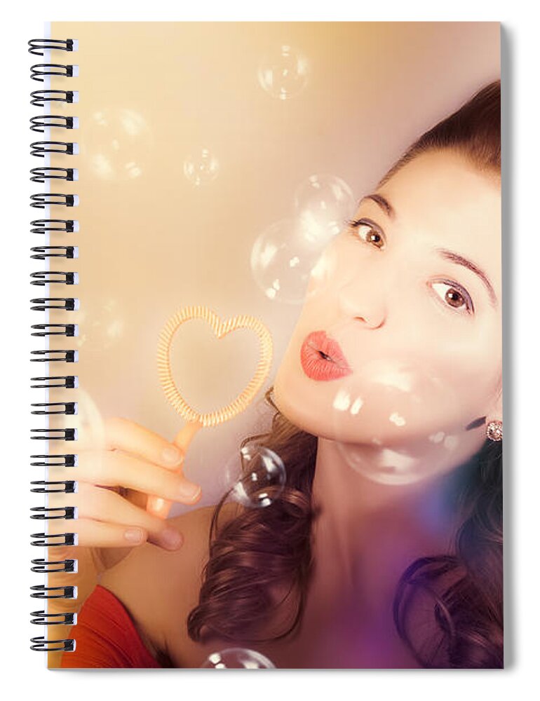 Pinup Spiral Notebook featuring the photograph Romantic pinup girl. Retro summer party by Jorgo Photography