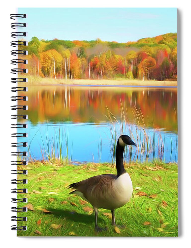 Autumn Spiral Notebook featuring the photograph Romantic Skies Autumn Pond Goose by Aimee L Maher ALM GALLERY