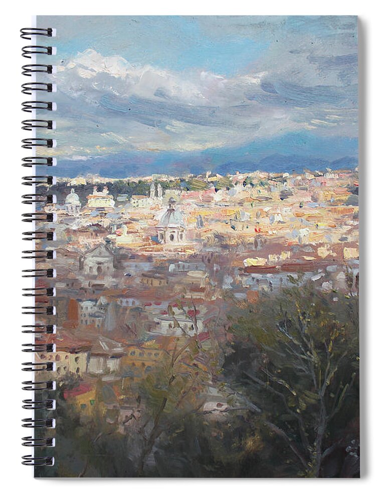 Rome Da Giannicolo Spiral Notebook featuring the painting Rome da Giannicolo - 2016 by Ylli Haruni